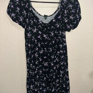 Wild Fable Black Dress with Purple Floral Design